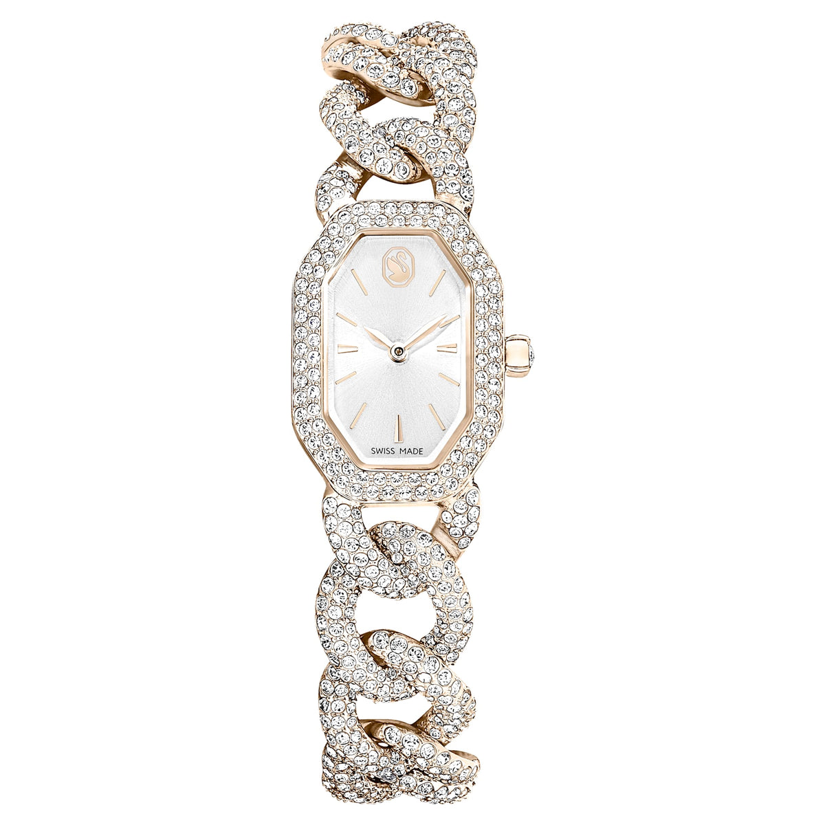 Dextera Chain watch Swiss Made, Crystal bracelet, White, Champagne