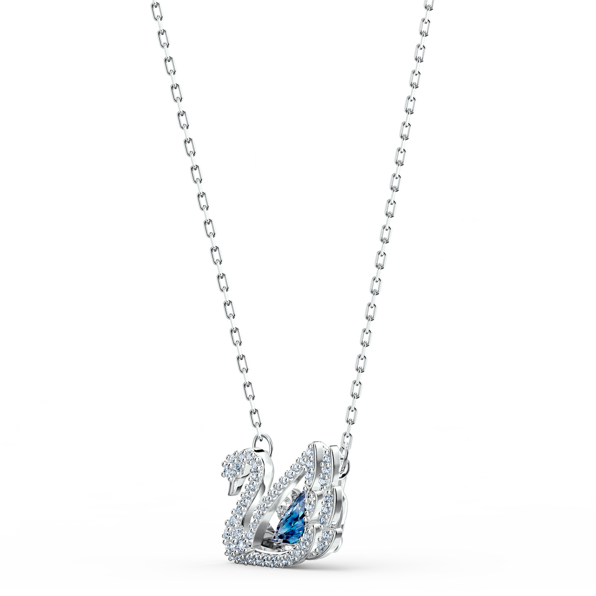 Swan necklace Dancing swan, Blue, Rhodium plated
