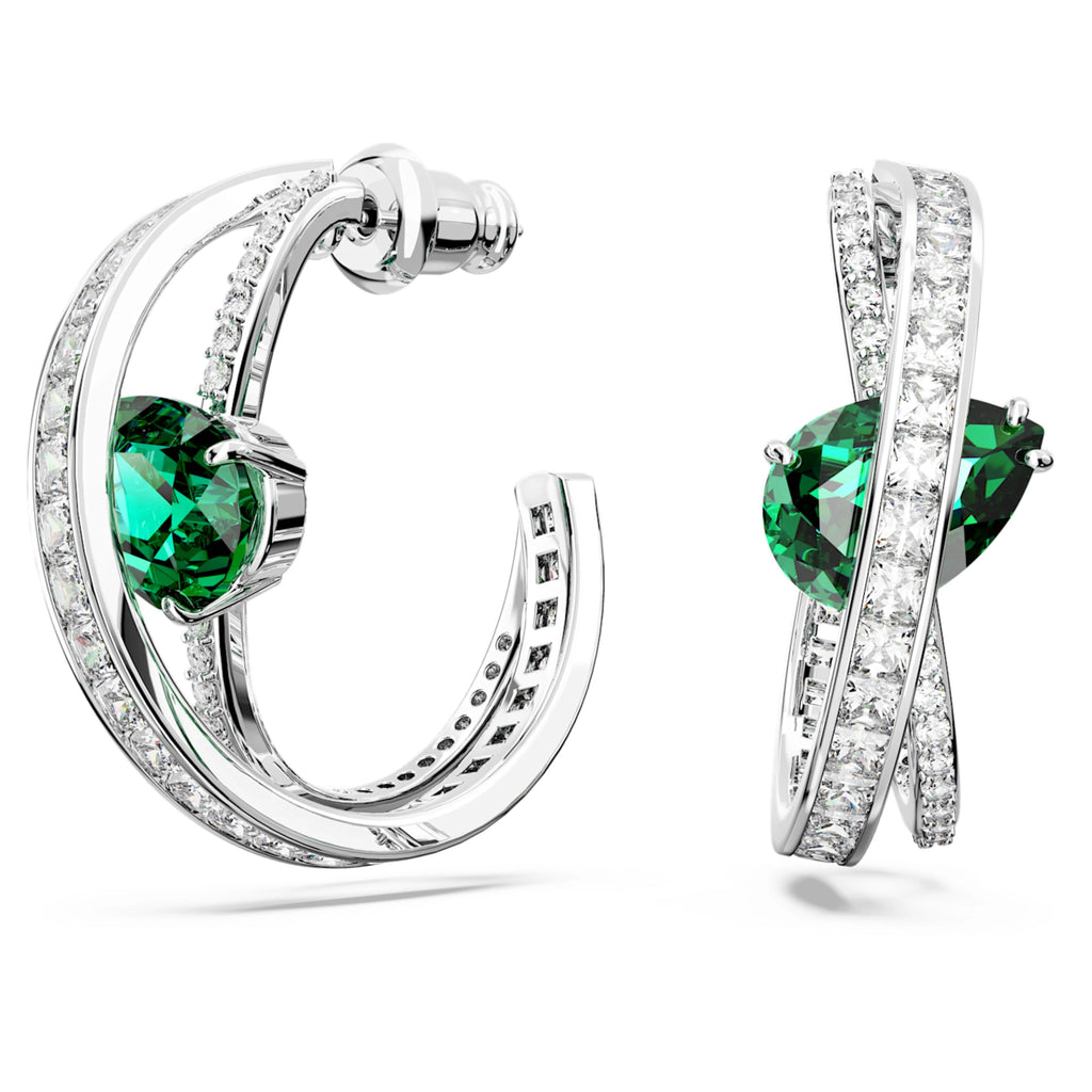 Hyperbola hoop earrings Carbon neutral zirconia, Mixed cuts, Green, Rhodium plated - Shukha Online Store