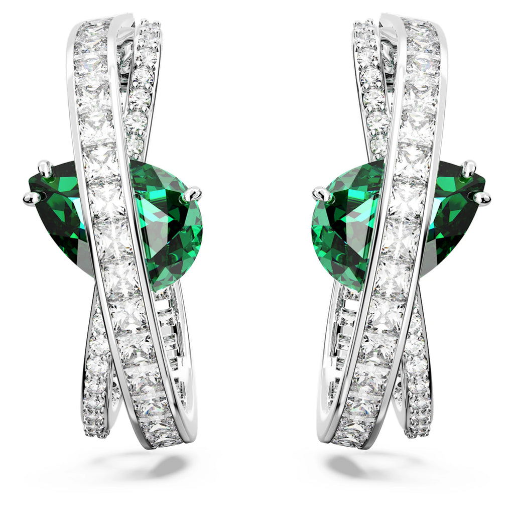 Hyperbola hoop earrings Carbon neutral zirconia, Mixed cuts, Green, Rhodium plated - Shukha Online Store