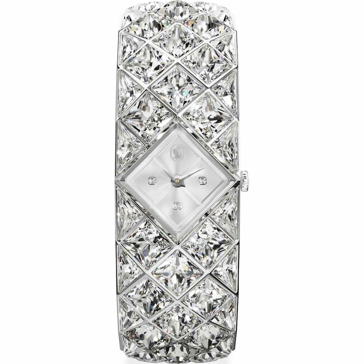 Curiosa bangle watch Swiss Made, Crystal bracelet, Silver tone