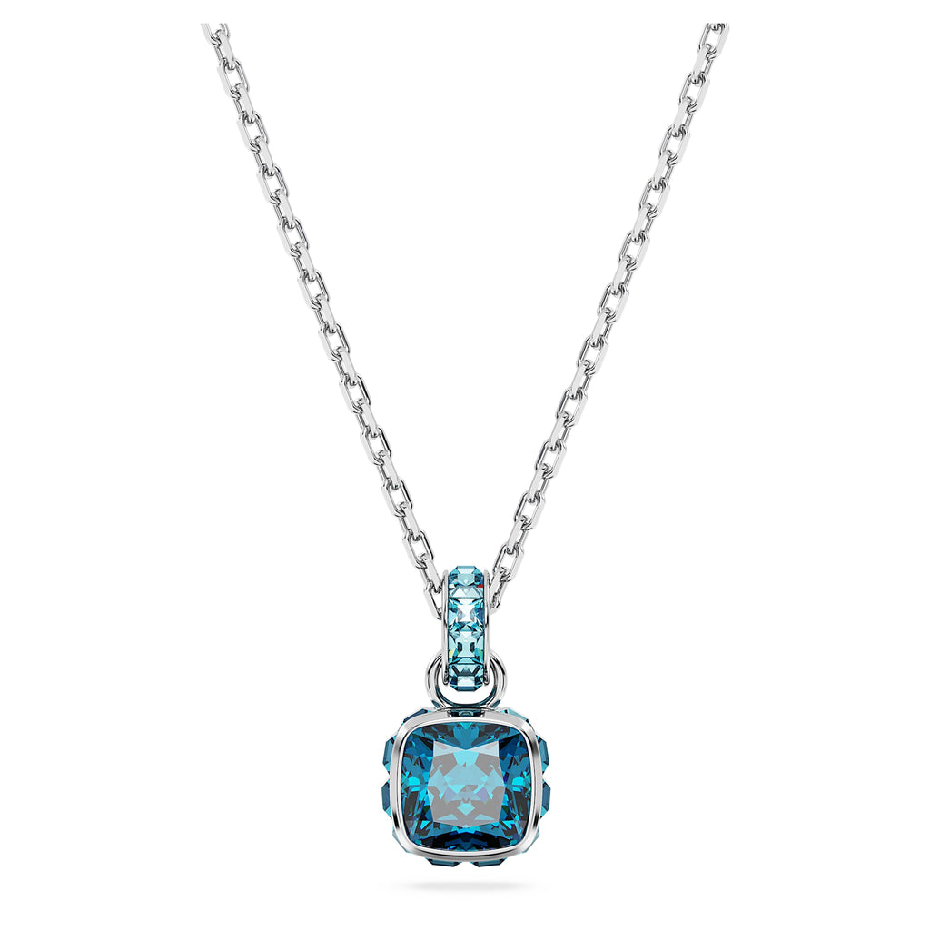 Birthstone pendant Square cut, December, Blue, Rhodium plated - Shukha Online Store