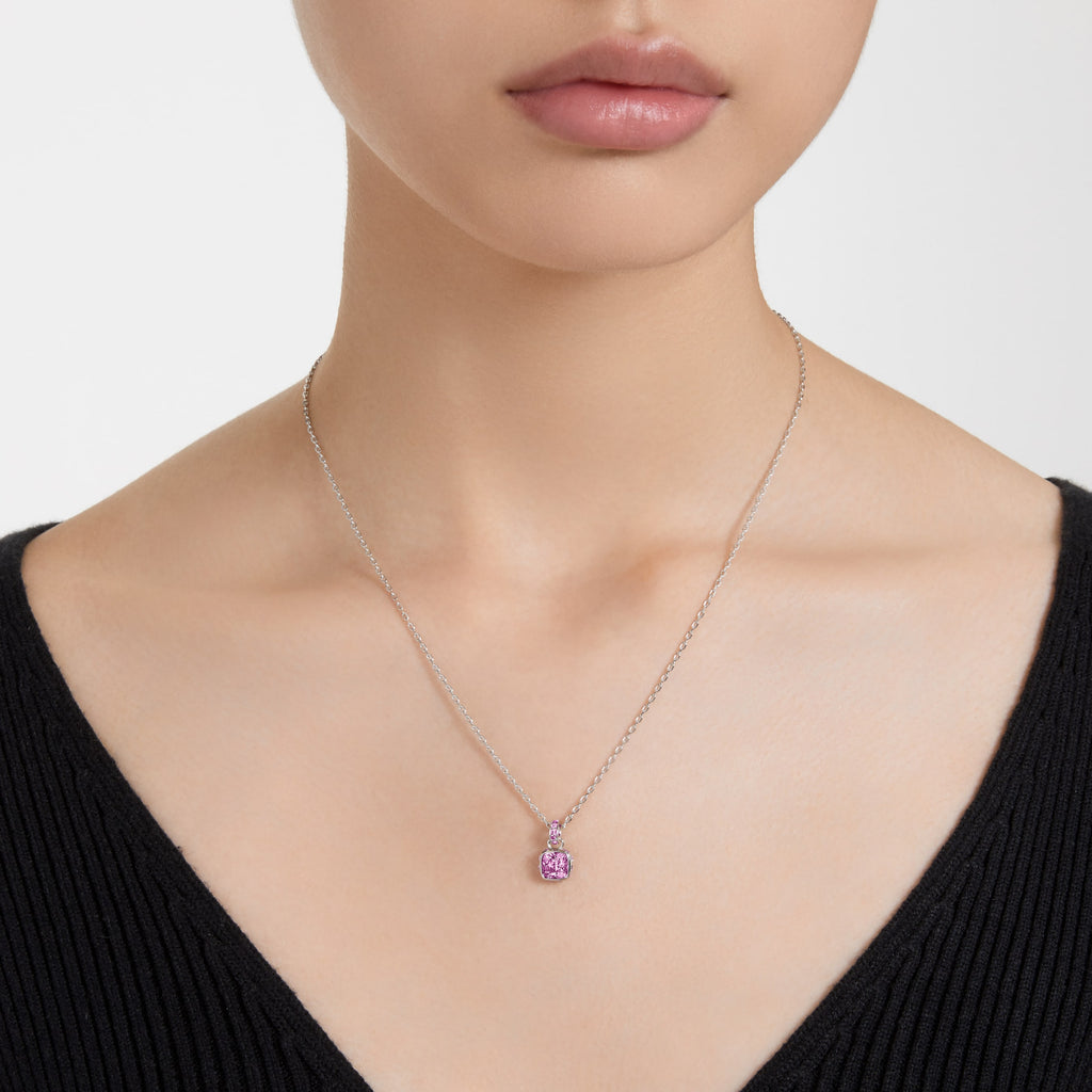 Birthstone pendant Square cut, February, Purple, Rhodium plated - Shukha Online Store
