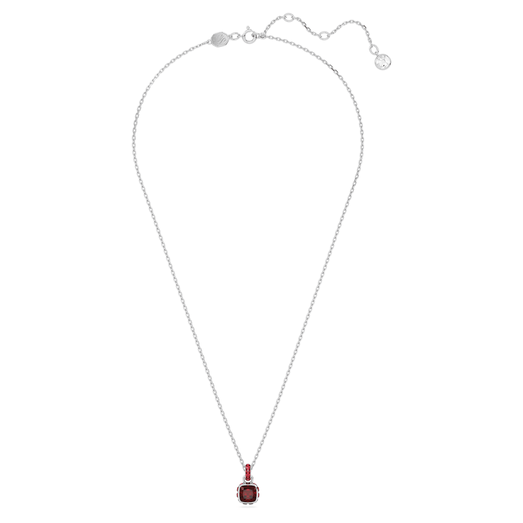 Birthstone pendant Square cut, January, Red, Rhodium plated - Shukha Online Store