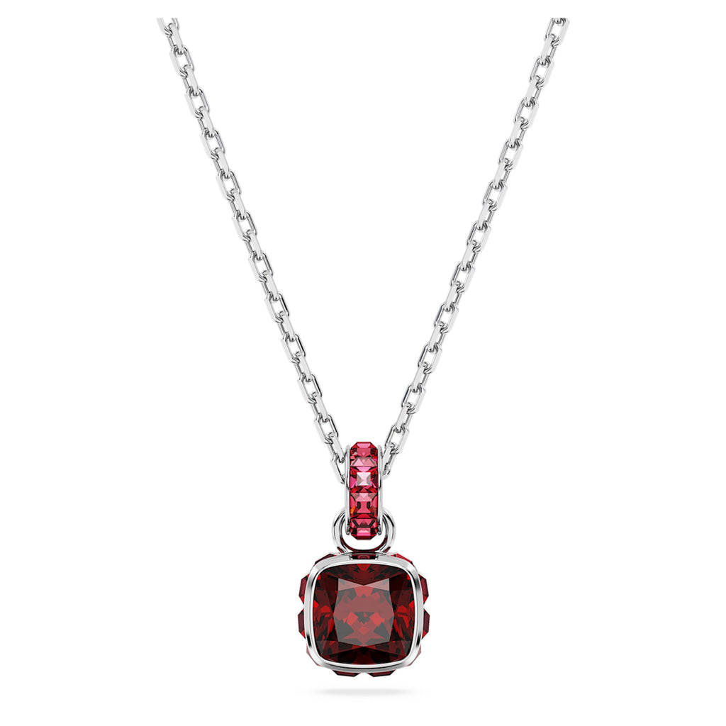 Birthstone pendant Square cut, January, Red, Rhodium plated - Shukha Online Store