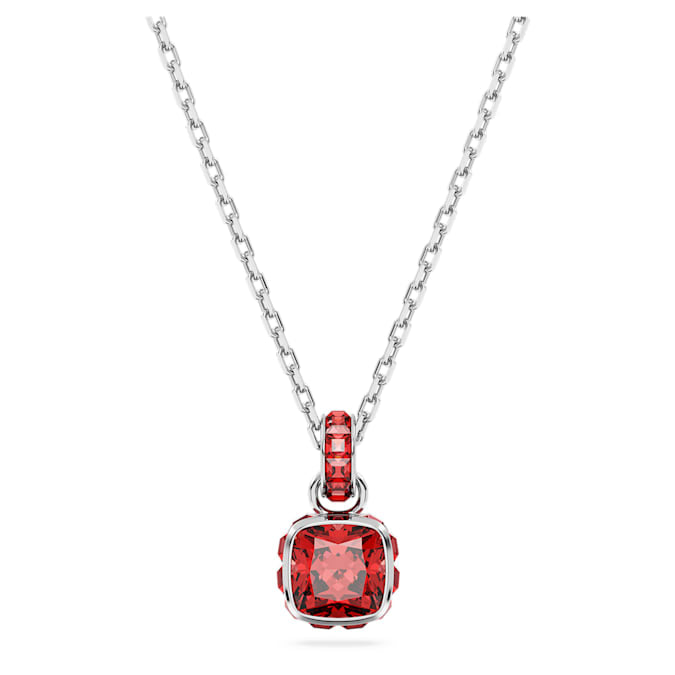 Birthstone pendant Square cut, July, Red, Rhodium plated - Shukha Online Store