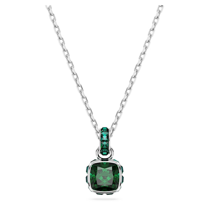 Birthstone pendant Square cut, May, Green, Rhodium plated - Shukha Online Store