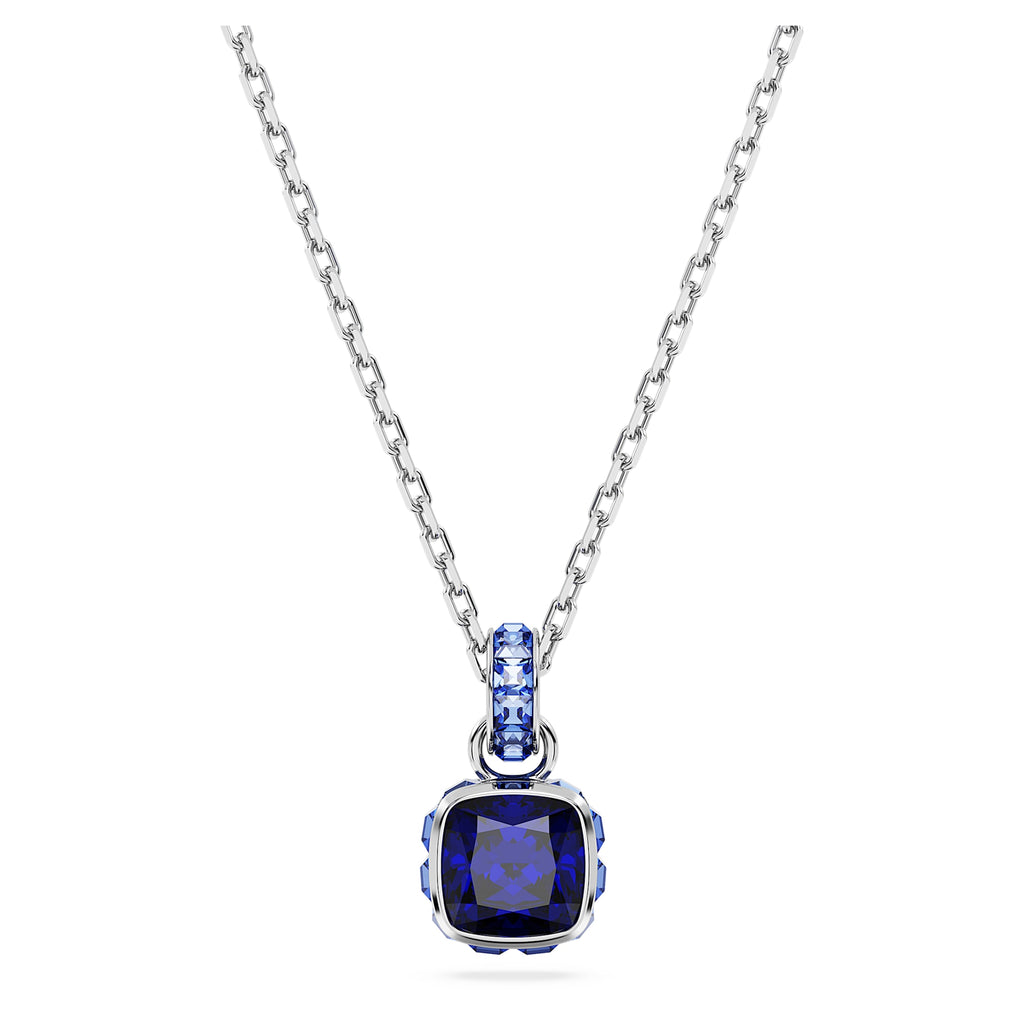 Birthstone pendant Square cut, September, Blue, Rhodium plated - Shukha Online Store