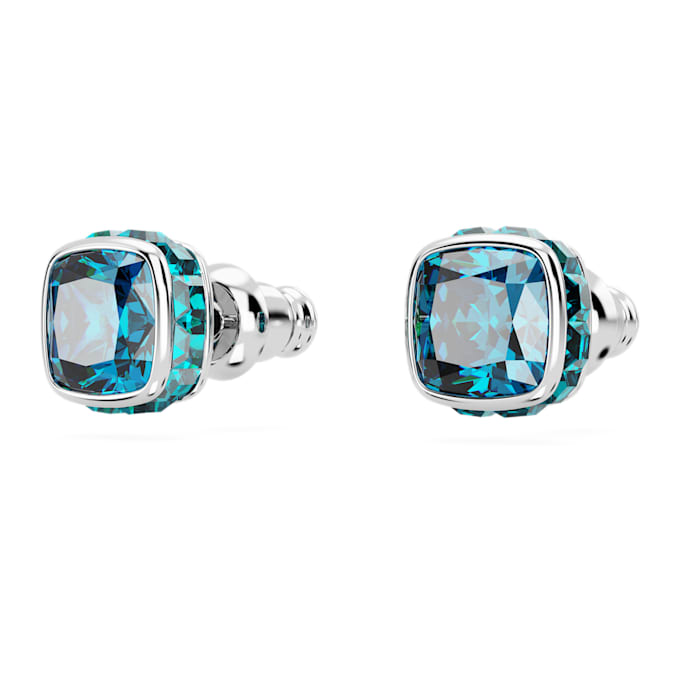 Birthstone stud earrings Square cut, December, Blue, Rhodium plated - Shukha Online Store