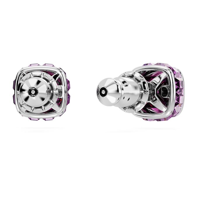 Birthstone stud earrings Square cut, February, Pink, Rhodium plated - Shukha Online Store