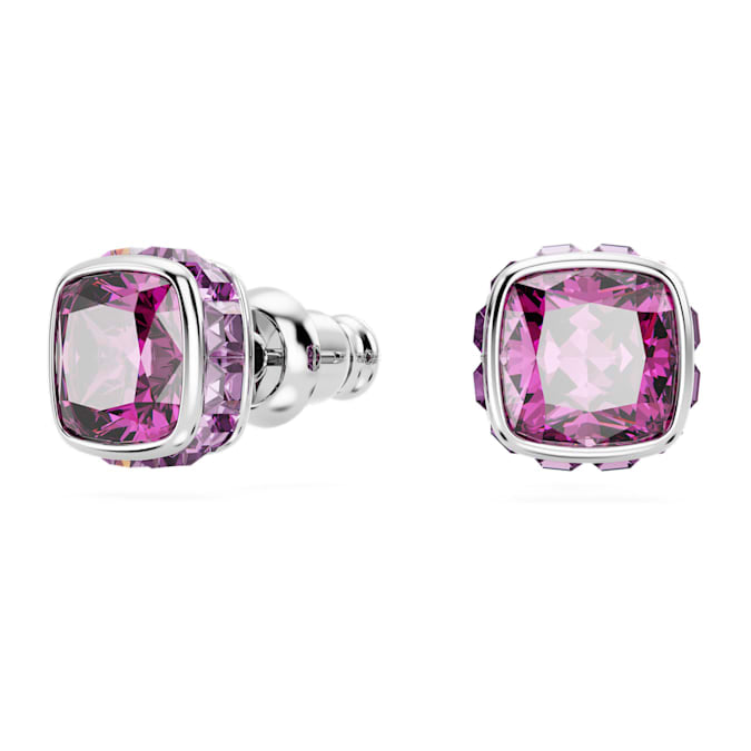 Birthstone stud earrings Square cut, February, Pink, Rhodium plated - Shukha Online Store