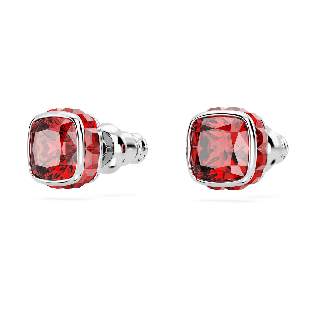 Birthstone stud earrings Square cut, July, Red, Rhodium plated - Shukha Online Store