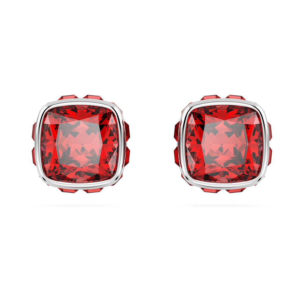 Birthstone stud earrings Square cut, July, Red, Rhodium plated - Shukha Online Store