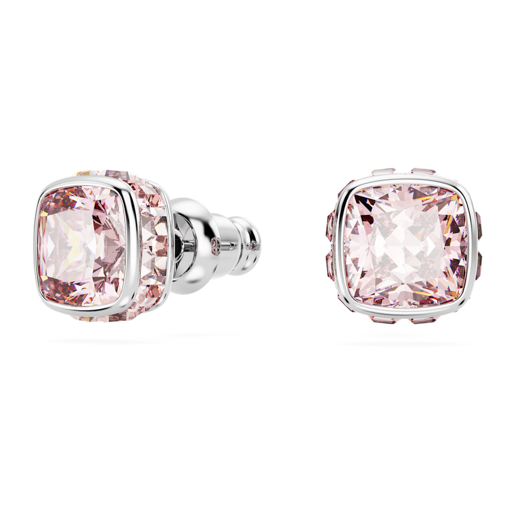 Birthstone stud earrings Square cut, June, Pink, Rhodium plated - Shukha Online Store