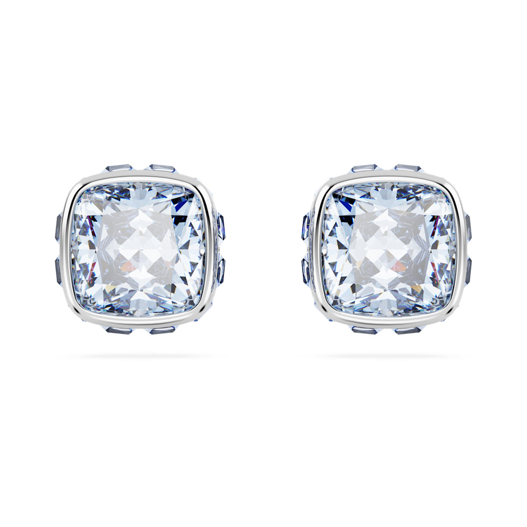 Birthstone stud earrings Square cut, March, Blue, Rhodium plated - Shukha Online Store