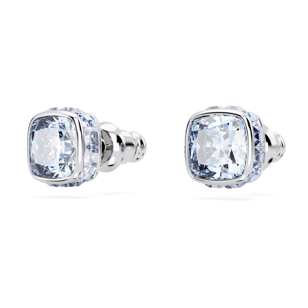 Birthstone stud earrings Square cut, March, Blue, Rhodium plated - Shukha Online Store