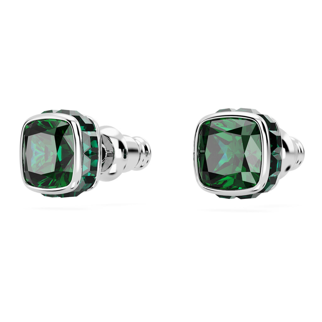 Birthstone stud earrings Square cut, May, Green, Rhodium plated - Shukha Online Store