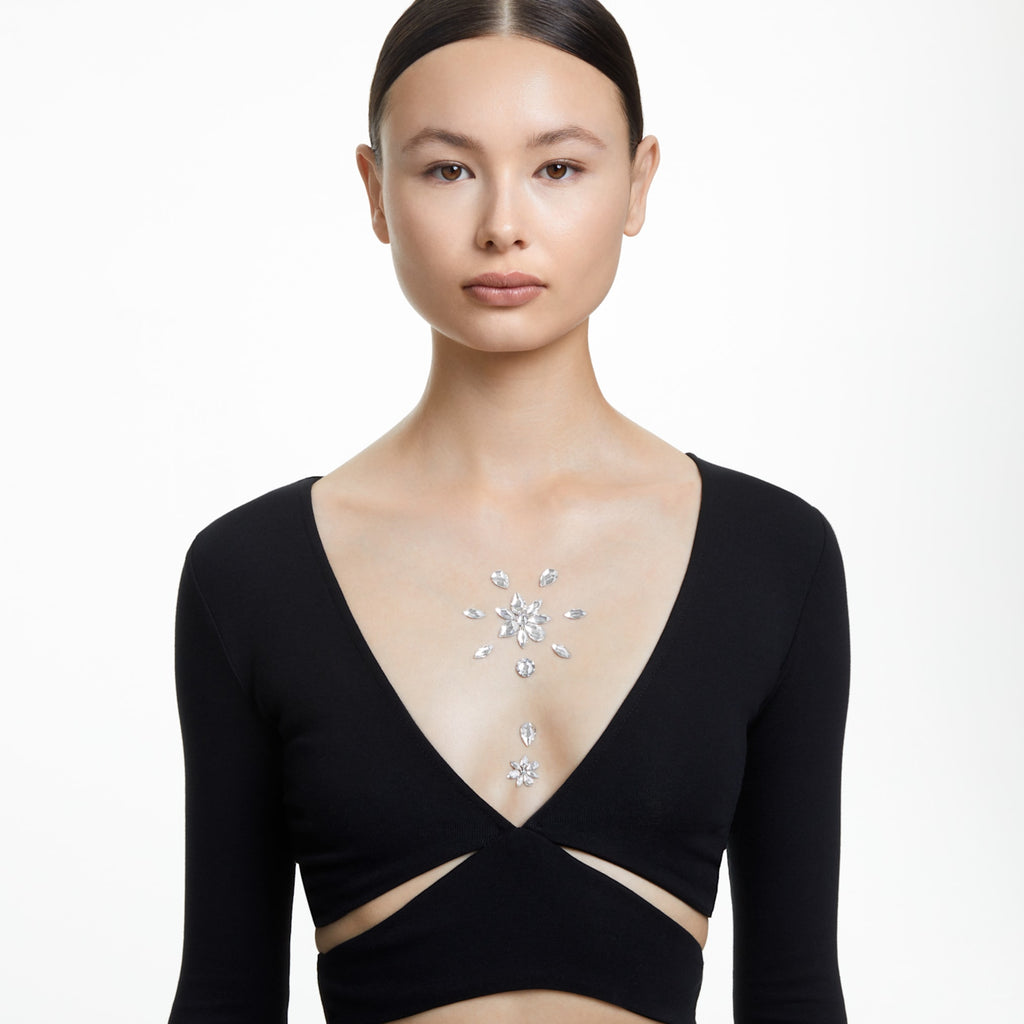 Body jewel Set (3), Mixed cuts, Flower, White - Shukha Online Store
