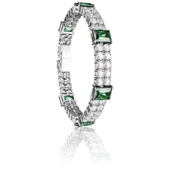 Matrix Tennis bracelet Mixed cuts, Green, Rhodium plated Shukha