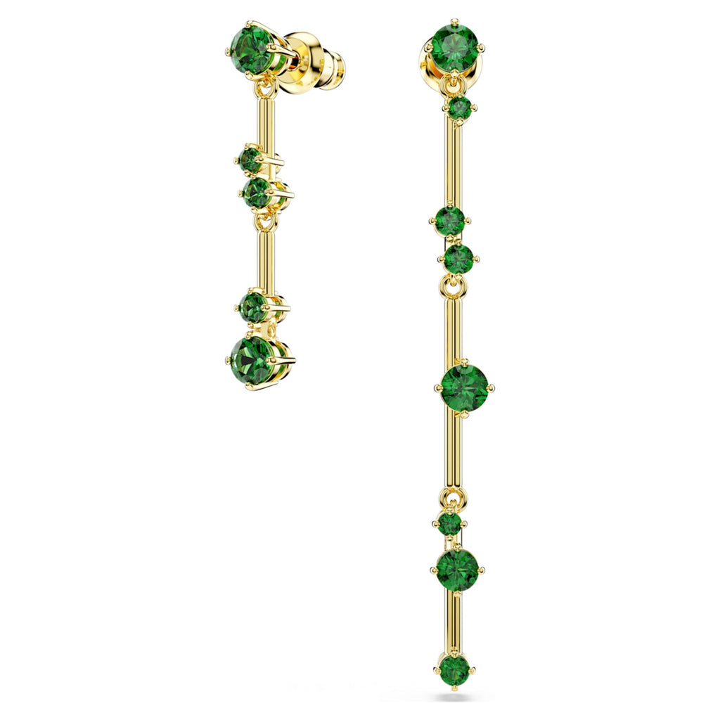 Constella drop earrings Asymmetrical design, Round cut, Green, Gold-tone plated - Shukha Online Store