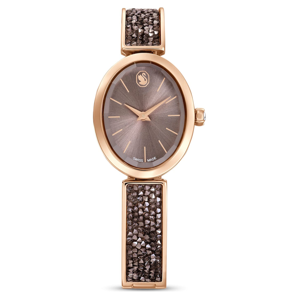 Crystal Rock Oval watch Swiss Made, Metal bracelet, Black, Rose gold-tone finish - Shukha Online Store