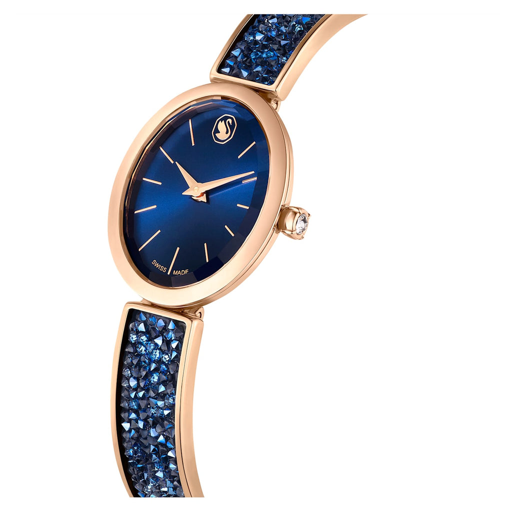 Crystal Rock Oval watch Swiss Made, Metal bracelet, Blue, Rose gold-tone finish - Shukha Online Store