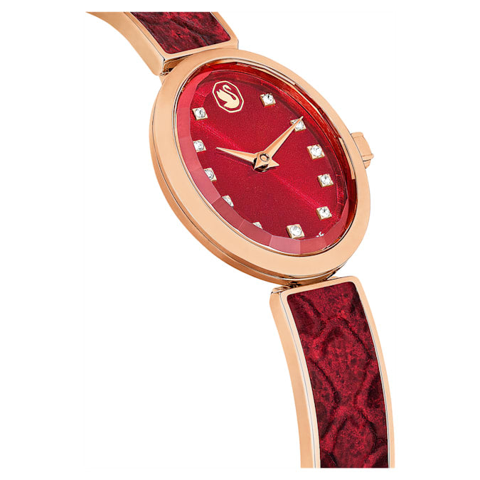 Crystal Rock Oval watch Swiss Made, Metal bracelet, Red, Rose gold-tone finish - Shukha Online Store