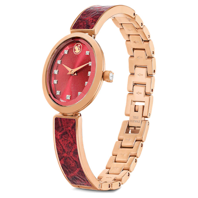 Crystal Rock Oval watch Swiss Made, Metal bracelet, Red, Rose gold-tone finish - Shukha Online Store