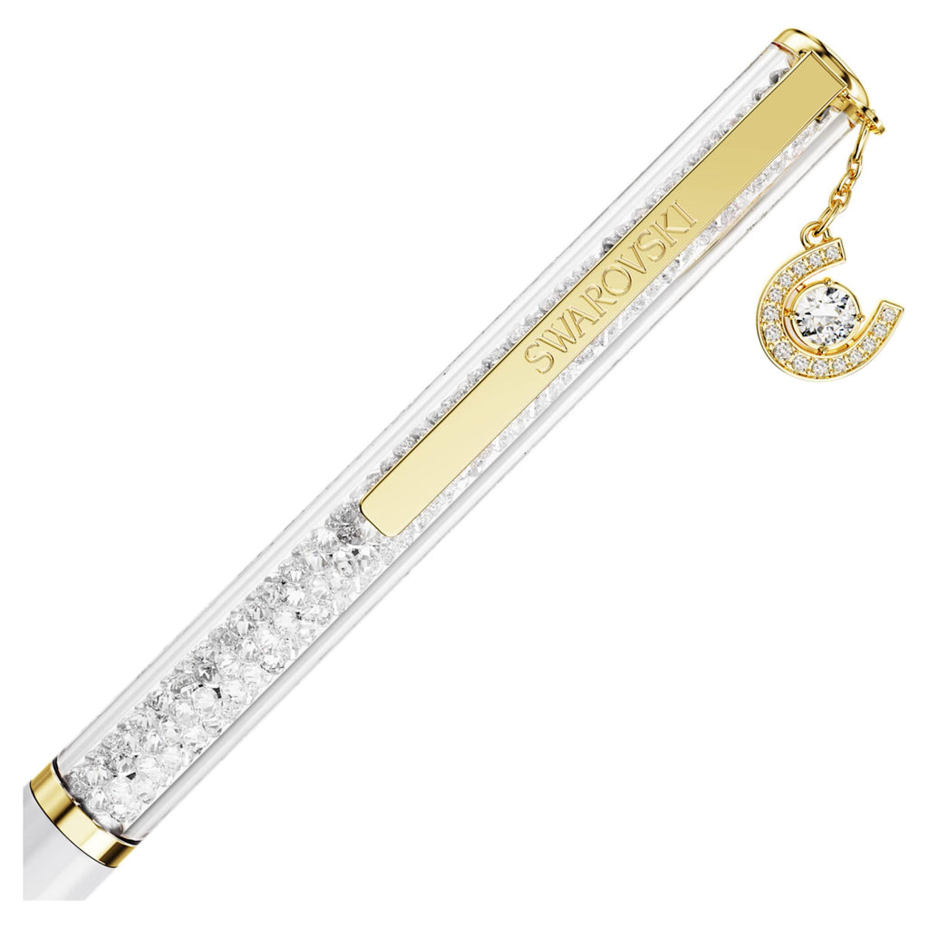 Crystalline ballpoint pen Horse shoe, White, White lacquered, Gold-tone ...