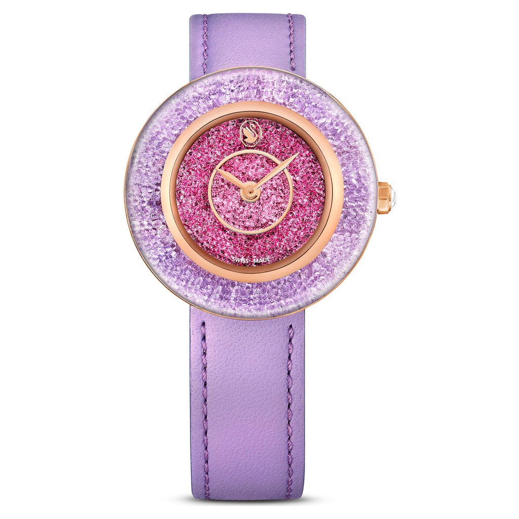Crystalline Lustre watch Swiss Made, Leather strap, Purple, Rose gold-tone finish - Shukha Online Store