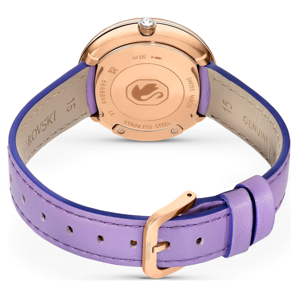 Crystalline Lustre watch Swiss Made, Leather strap, Purple, Rose gold-tone finish - Shukha Online Store