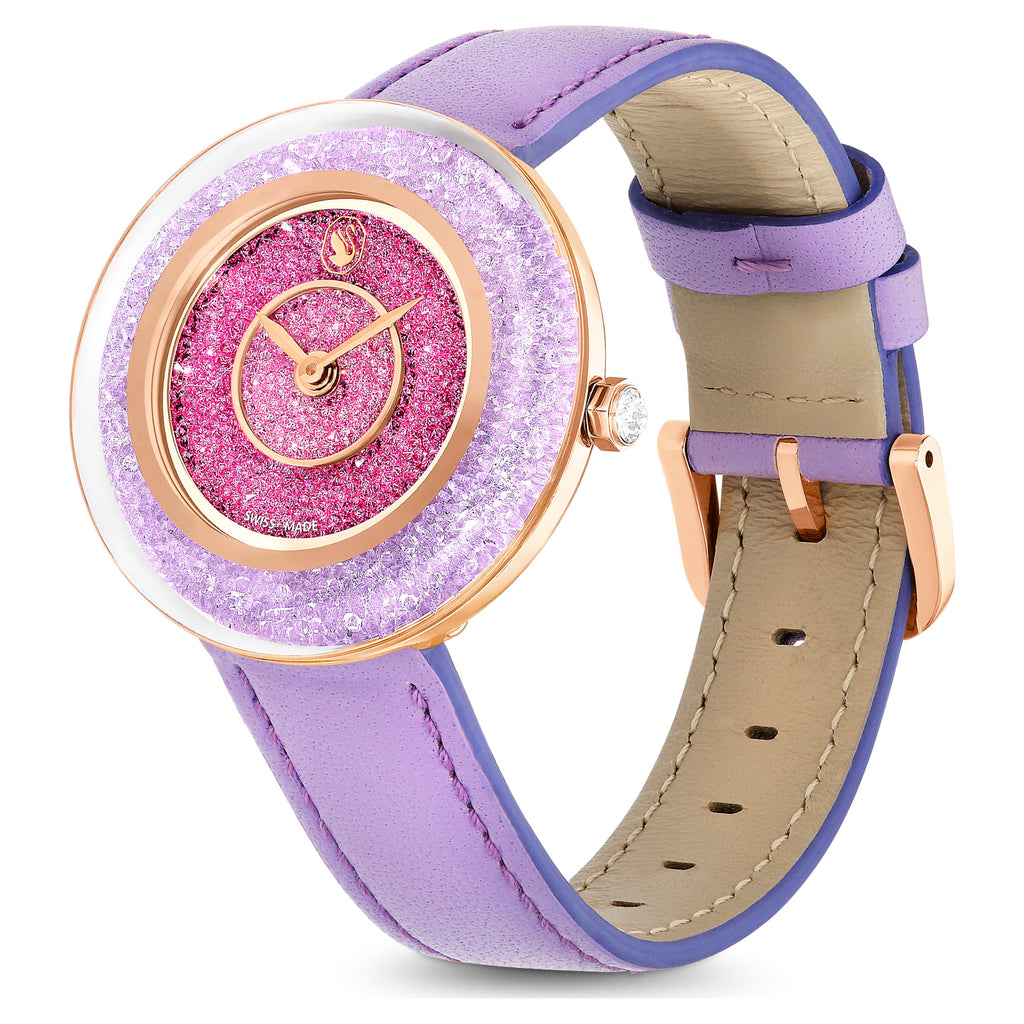 Crystalline Lustre watch Swiss Made, Leather strap, Purple, Rose gold-tone finish - Shukha Online Store