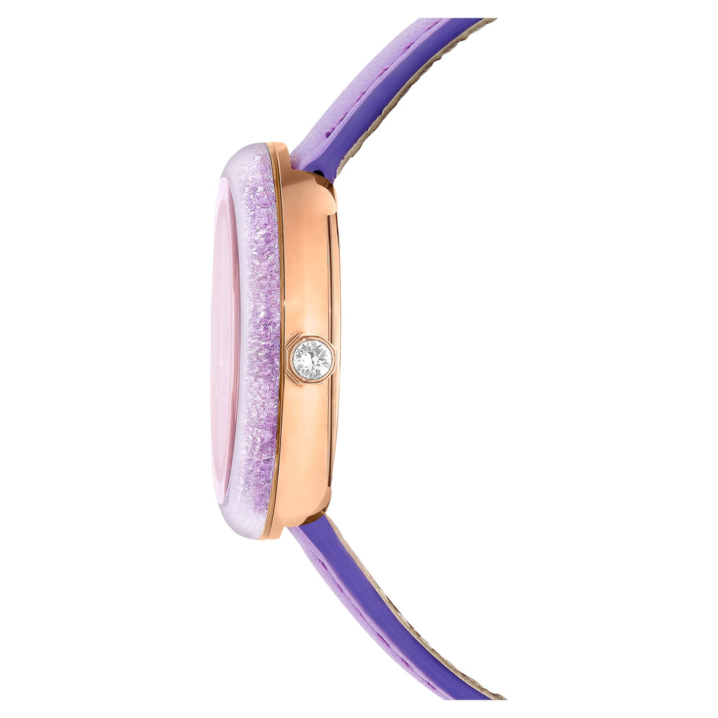 Crystalline Lustre watch Swiss Made, Leather strap, Purple, Rose gold-tone finish - Shukha Online Store