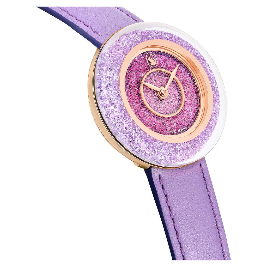 Crystalline Lustre watch Swiss Made, Leather strap, Purple, Rose gold-tone finish - Shukha Online Store