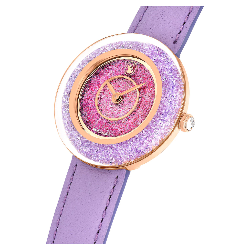 Crystalline Lustre watch Swiss Made, Leather strap, Purple, Rose gold-tone finish - Shukha Online Store