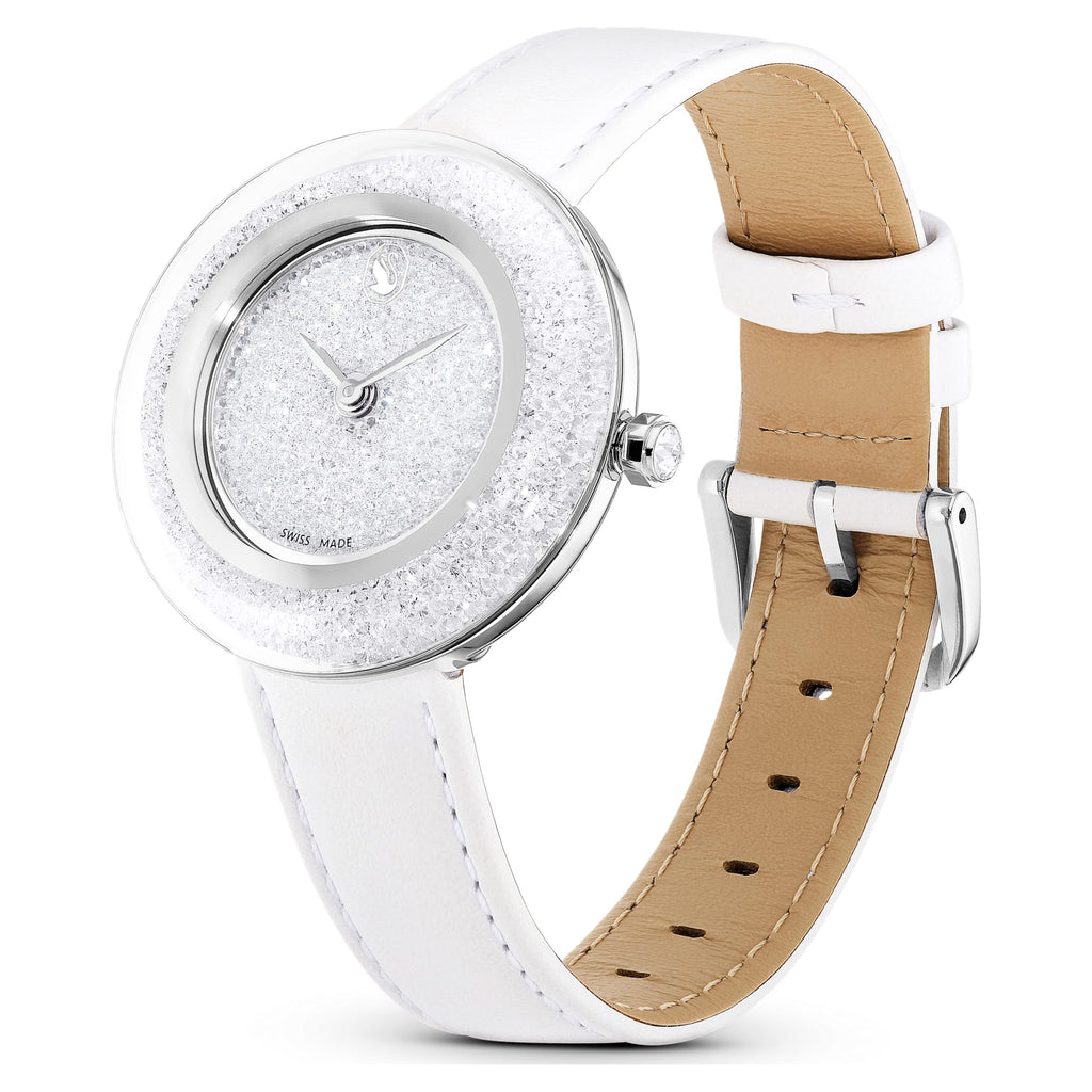 Crystalline Lustre watch Swiss Made, Leather strap, White, Stainless steel - Shukha Online Store