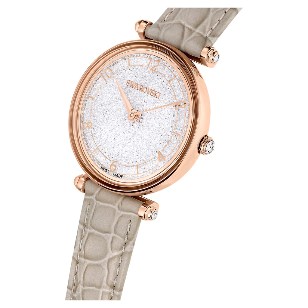 Crystalline Wonder watch Swiss Made, Leather strap, Beige, Rose gold-tone finish - Shukha Online Store