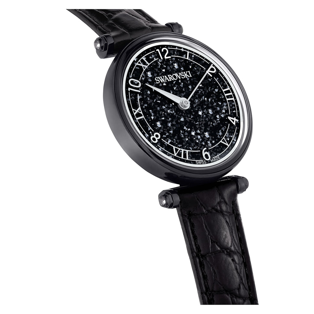 Crystalline Wonder watch Swiss Made, Leather strap, Black, Black finish - Shukha Online Store