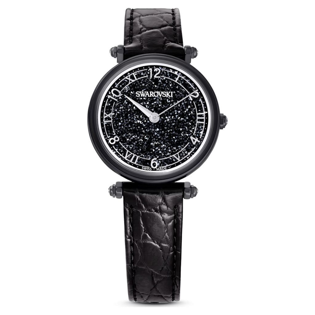 Crystalline Wonder watch Swiss Made, Leather strap, Black, Black finish - Shukha Online Store