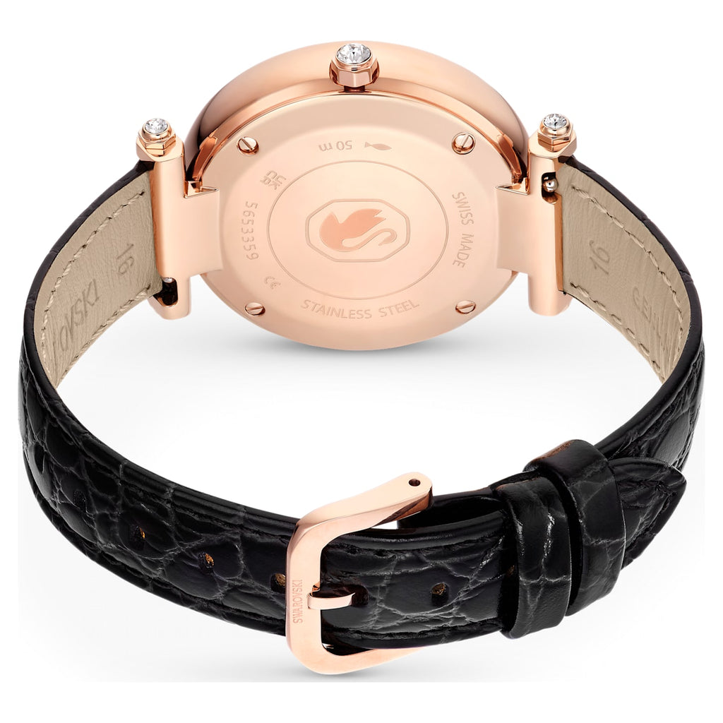 Crystalline Wonder watch Swiss Made, Leather strap, Black, Rose gold-tone finish - Shukha Online Store