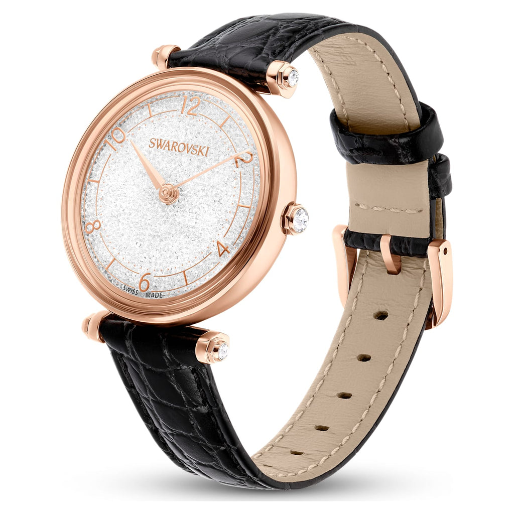Crystalline Wonder watch Swiss Made, Leather strap, Black, Rose gold-tone finish - Shukha Online Store