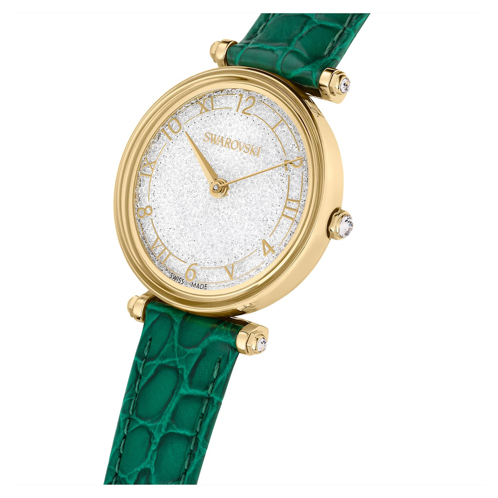 Crystalline Wonder watch Swiss Made, Leather strap, Green, Gold-tone finish - Shukha Online Store