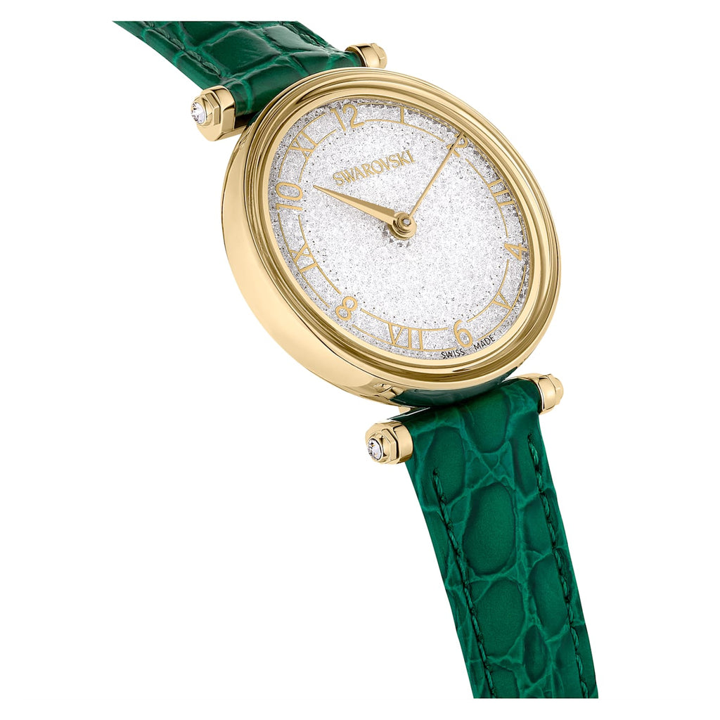 Crystalline Wonder watch Swiss Made, Leather strap, Green, Gold-tone finish - Shukha Online Store
