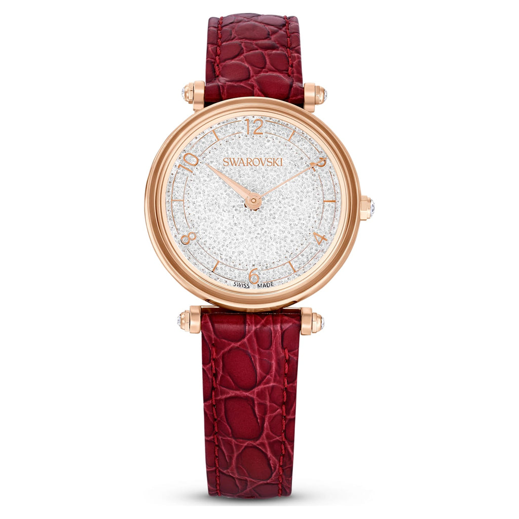 Crystalline Wonder watch Swiss Made, Leather strap, Red, Rose gold-tone finish - Shukha Online Store