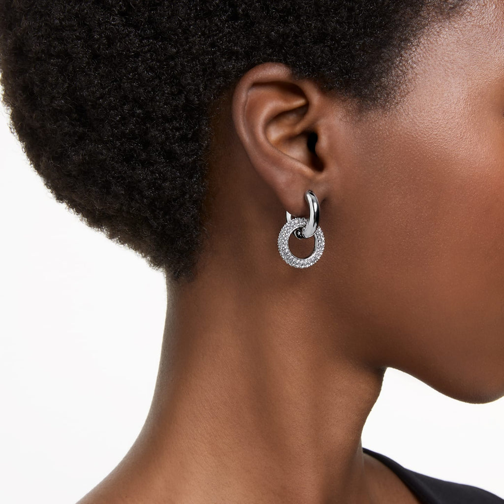 Dextera hoop earrings Interlocking loop, White, Rhodium plated - Shukha Online Store