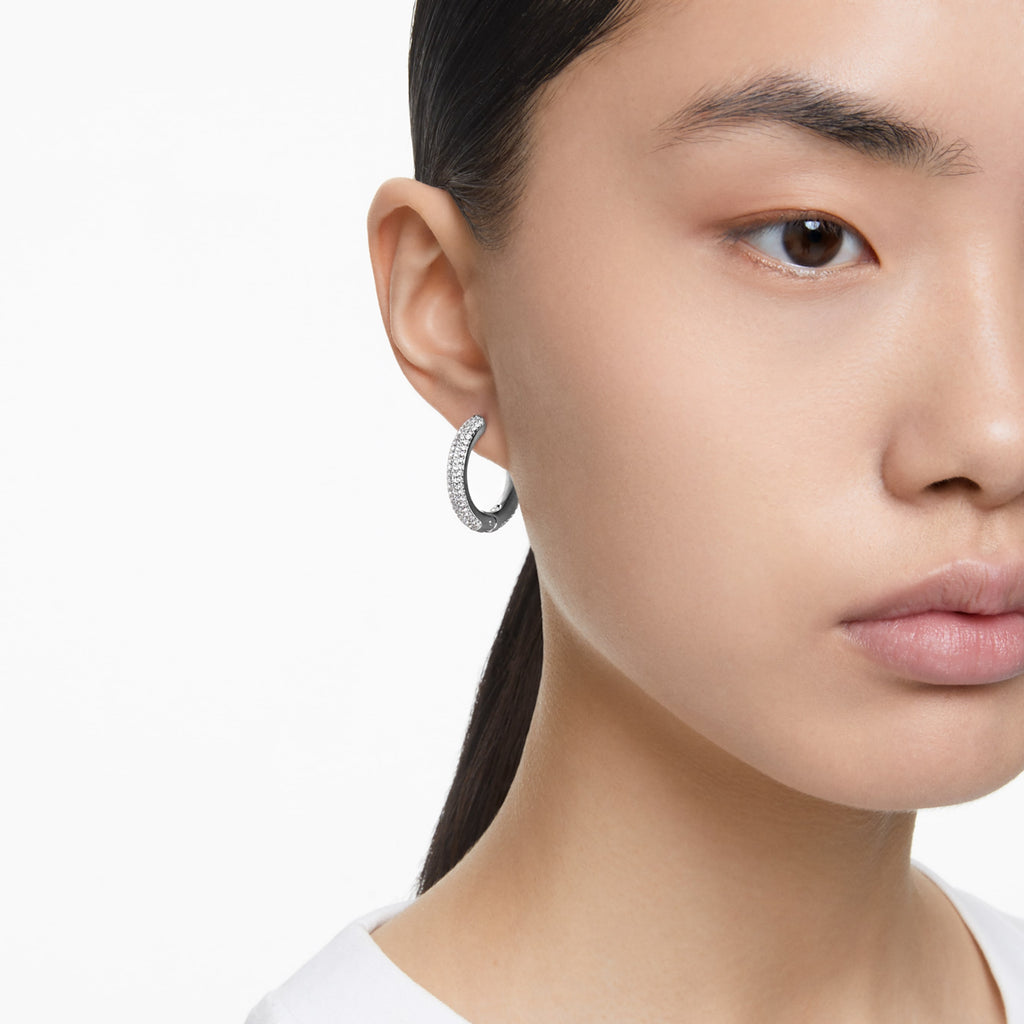 Dextera hoop earrings Medium, White, Rhodium plated - Shukha Online Store