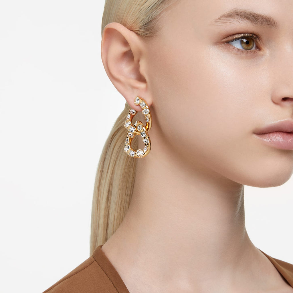 Dextera hoop earrings Mixed cuts, Interlocking loop, White, Gold-tone plated - Shukha Online Store