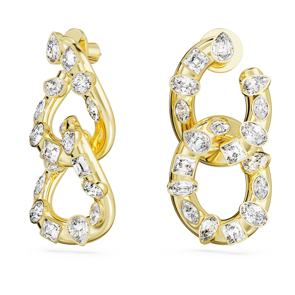 Dextera hoop earrings Mixed cuts, Interlocking loop, White, Gold-tone plated - Shukha Online Store