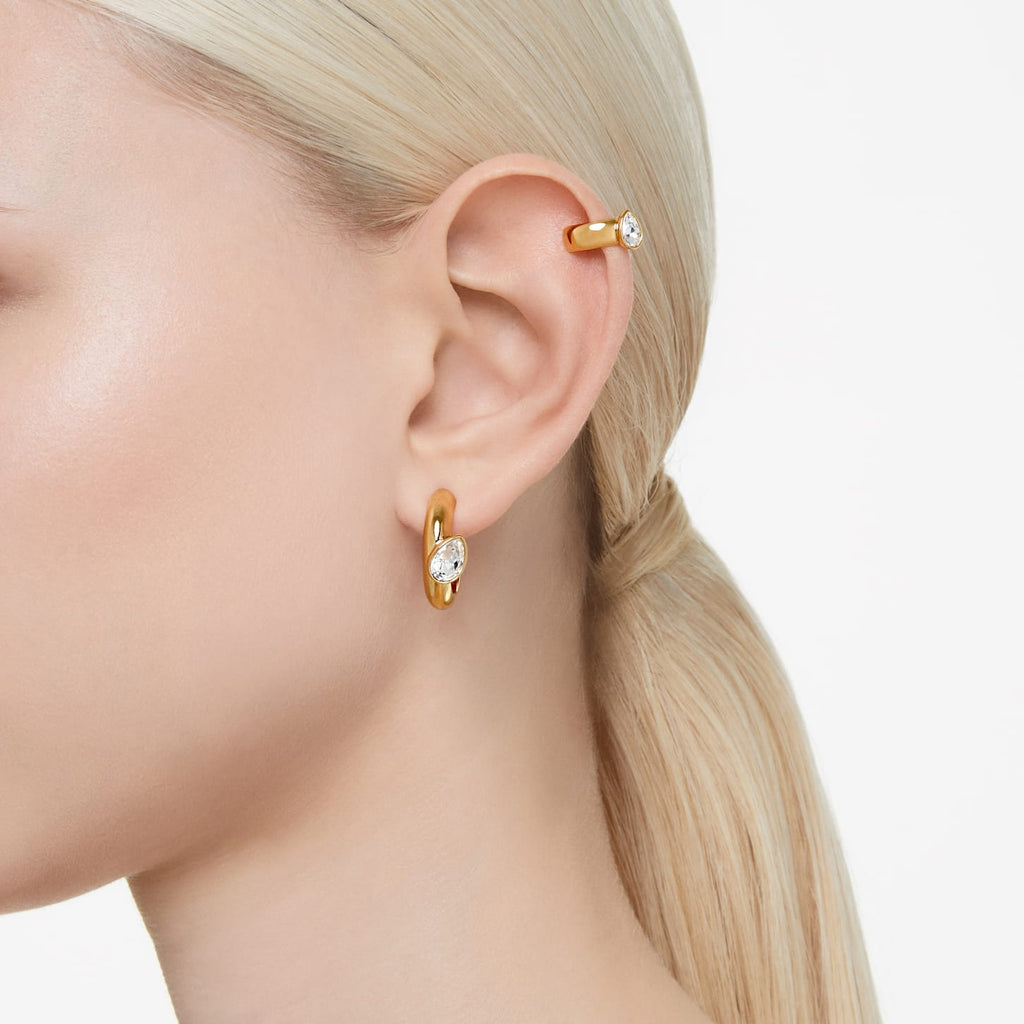 Dextera hoop earrings with ear cuff Set (3), Pear cut, White, Gold-tone plated - Shukha Online Store
