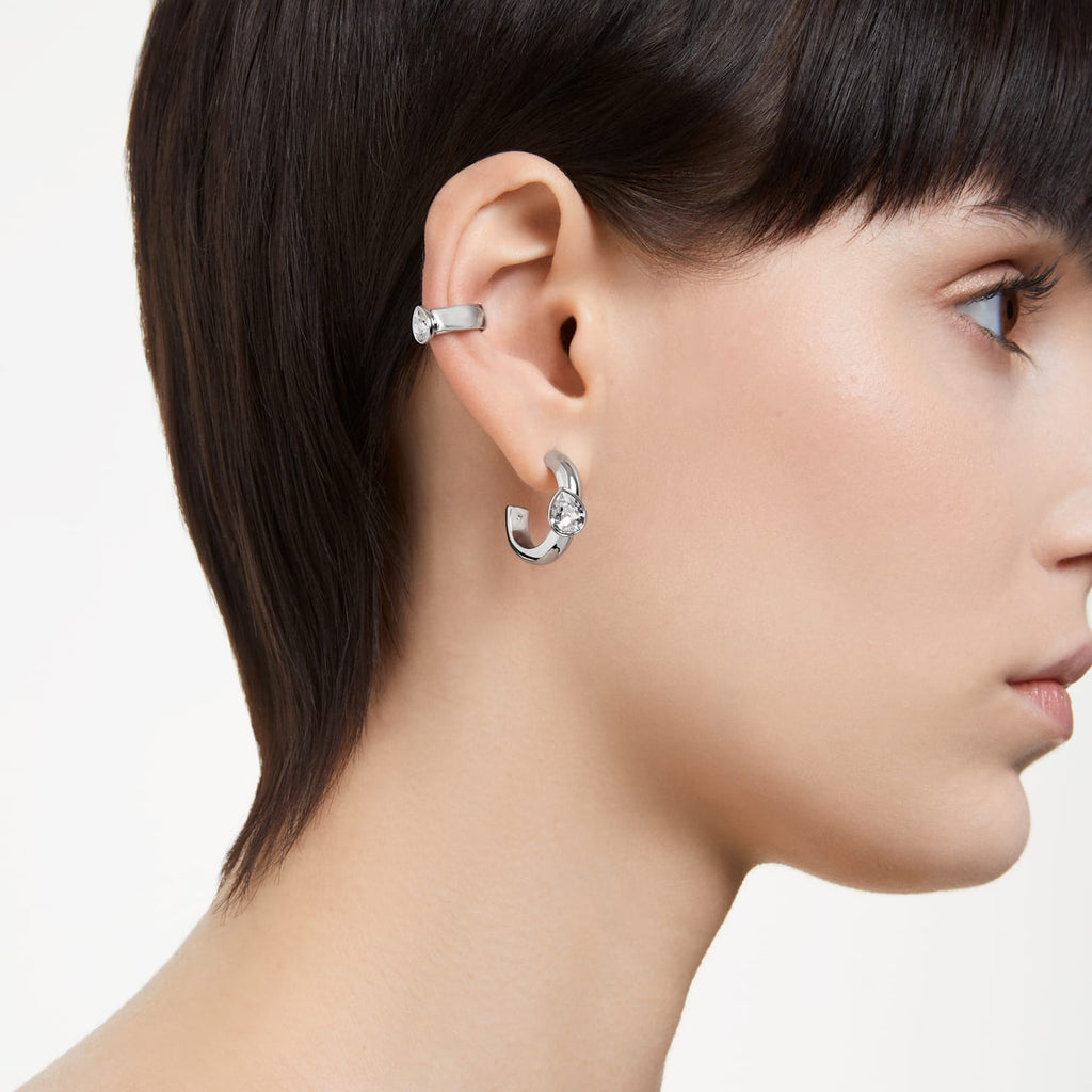 Dextera hoop earrings with ear cuff Set (3), Pear cut, White, Rhodium - Shukha Online Store